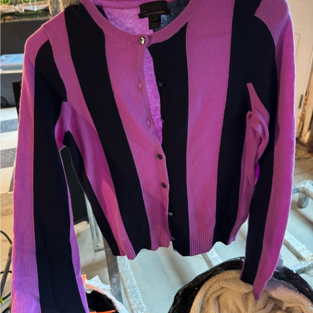 J. Crew Purple and Black Cashmere Cardigan